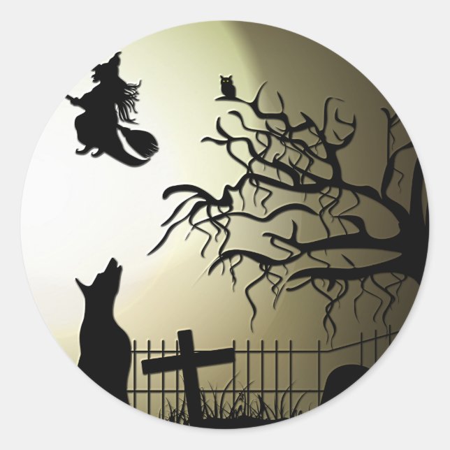 Halloween und Howling Dog Runder Aufkleber (Vorderseite)