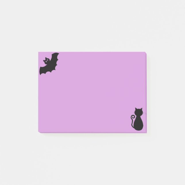 Halloween und schwarze Katze auf Violett Post-it Klebezettel (Vorderseite)