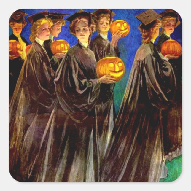 Halloween-Uni-Absolventen Quadratischer Aufkleber (Vorderseite)