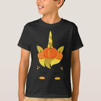 Halloween Unicorn Face Erntedank Pumpkins Girls T-Shirt