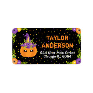 Halloween Unicorn Floral Pumpkin Black and Orange Adressaufkleber