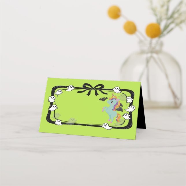 Halloween Unicorn Greeting Bat Place Card Platzkarte (Vorderseite)