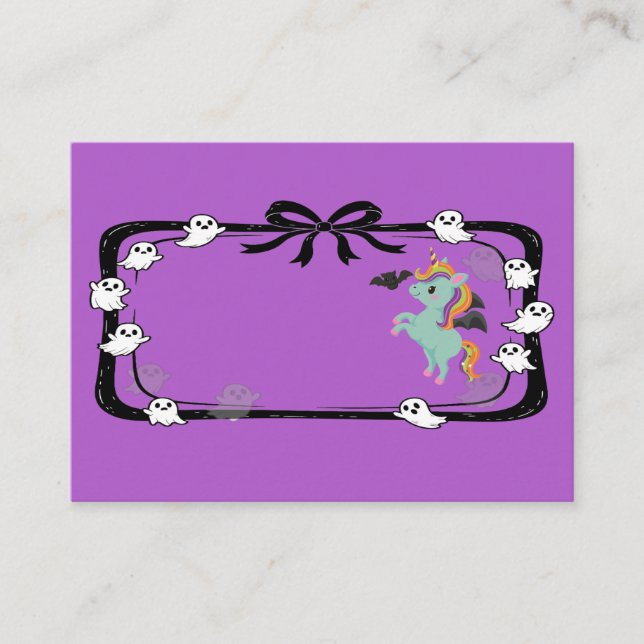 Halloween Unicorn Greeting Bat Purple Platzkarte (Vorderseite)