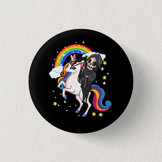 Halloween Unicorn Kostüm Niedlicher Grim Sensenman Button (Vorderseite)