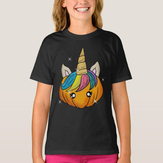 Halloween Unicorn Kürbis T-Shirt (Vorderseite)