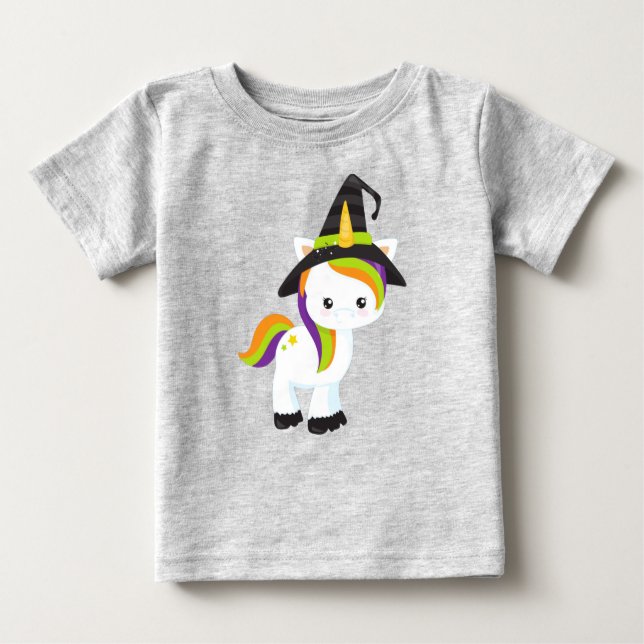 Halloween Unicorn, Niedliches Einhorn, Hexenhut, S Baby T-shirt (Vorderseite)