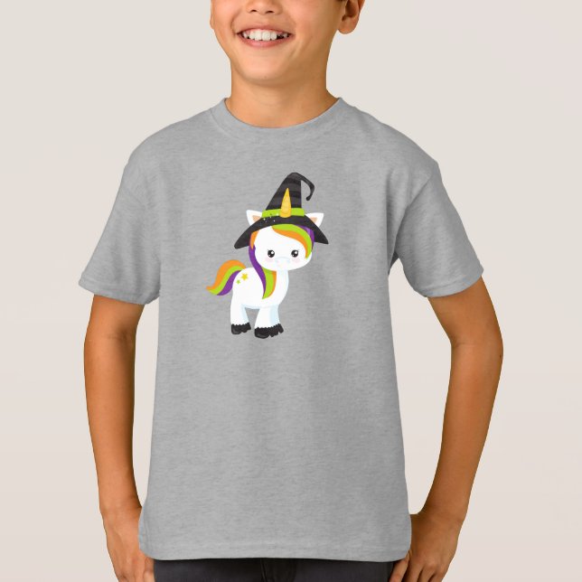 Halloween Unicorn, Niedliches Einhorn, Hexenhut, S T-Shirt (Vorderseite)