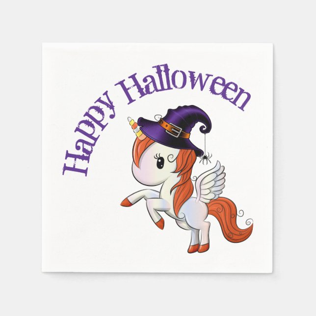 Halloween Unicorn Pegasus Hexe Serviette (Vorderseite)