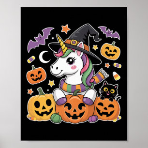 Halloween Unicorn Pumpkin Kat Kinder Niedliches Ko Poster