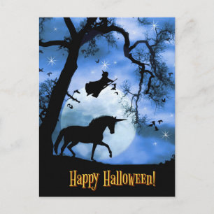Halloween Unicorn und Hexe Postkarte