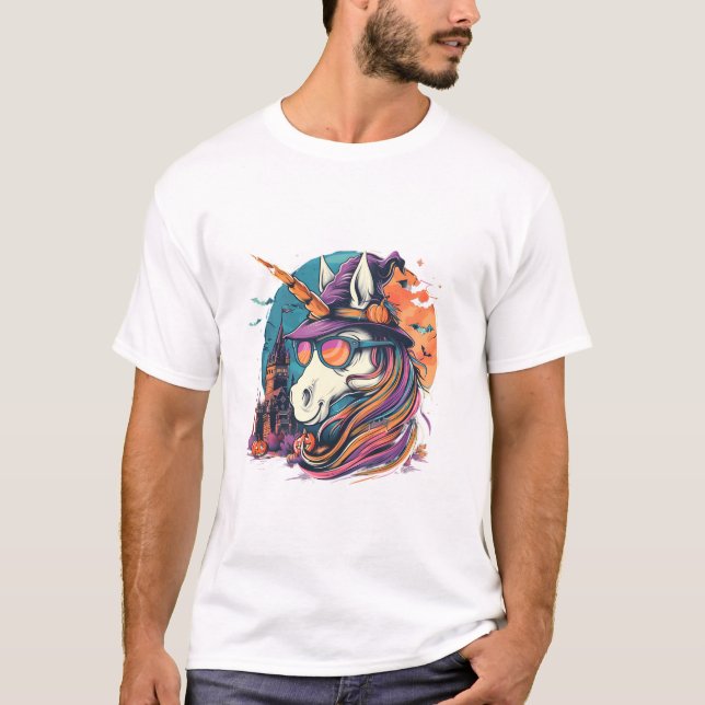Halloween Unicorn Witch Bats T-Shirt (Vorderseite)