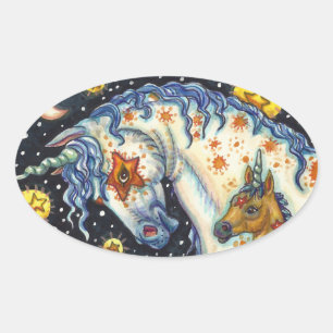 HALLOWEEN UNICORNS, STAR HORSE & COLT FANTASY OVALER AUFKLEBER