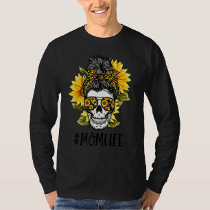 Halloween Unordentlicher Dutt Haare Totenkopf Sonn T-Shirt