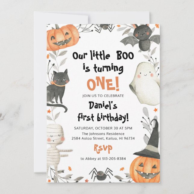 Halloween, unsere kleine Boo Geburtstagsparty Einladung (Vorderseite)