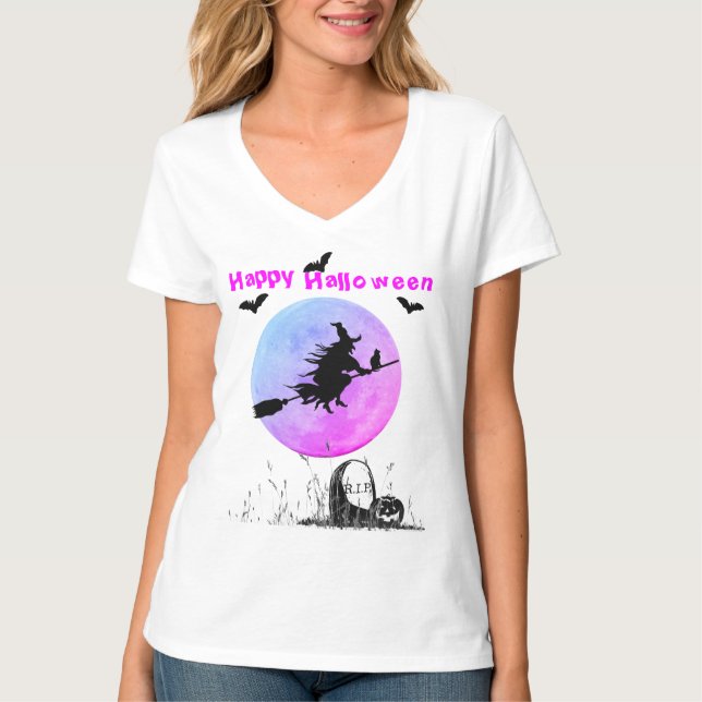 Halloween V-Neck White T-Shirt (Vorderseite)
