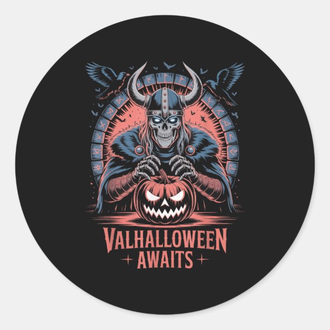 Halloween Valhalloween Awaits - Valhalla Viking Sk Runder Aufkleber (Vorderseite)