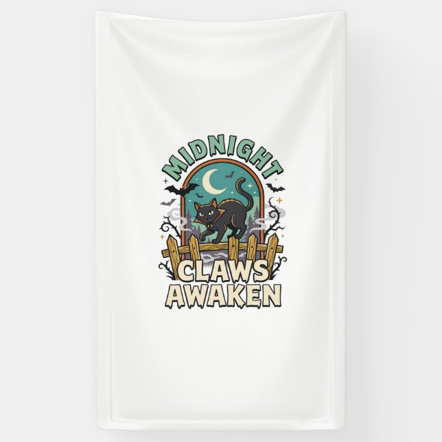 Halloween Vampir Katze Mitternächtiger Unfug Banner (Vertikal)