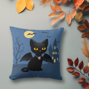 Halloween Vampir schwarze Katze mit Flügeln Kissen
