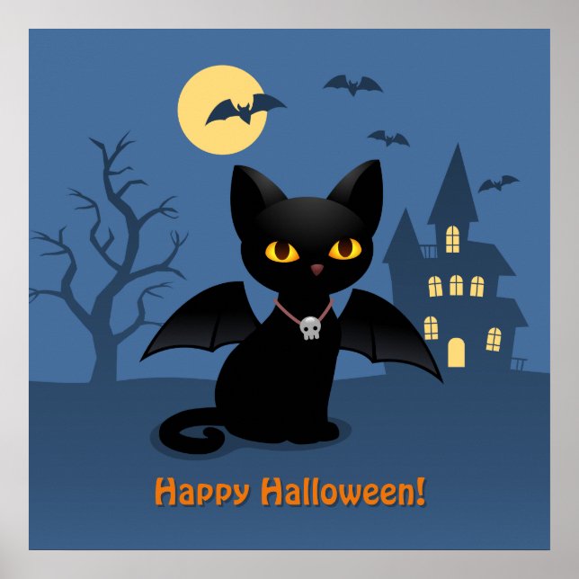 Halloween Vampir schwarze Katze mit Flügeln Poster (Vorne)