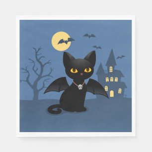 Halloween Vampir schwarze Katze mit Flügeln Servie Serviette
