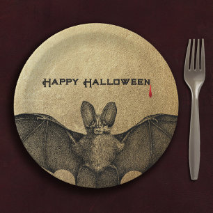 Halloween Vampire Bat Gold Pappteller