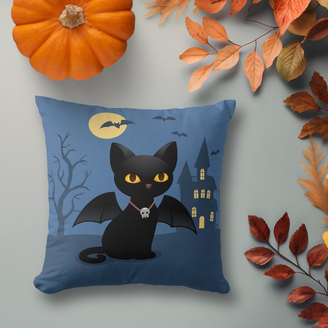 Halloween Vampire Black Cat mit Flügeln Kissen (Von Creator hochgeladen)