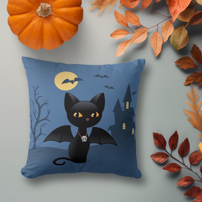 Halloween Vampire Black Cat mit Flügeln Kissen (Von Creator hochgeladen)