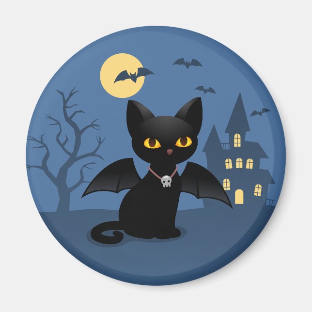 Halloween Vampire Black Cat mit Flügeln Magnet (Vorne)