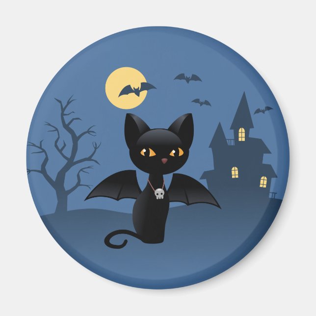 Halloween Vampire Black Cat mit Flügeln Magnet (Vorne)