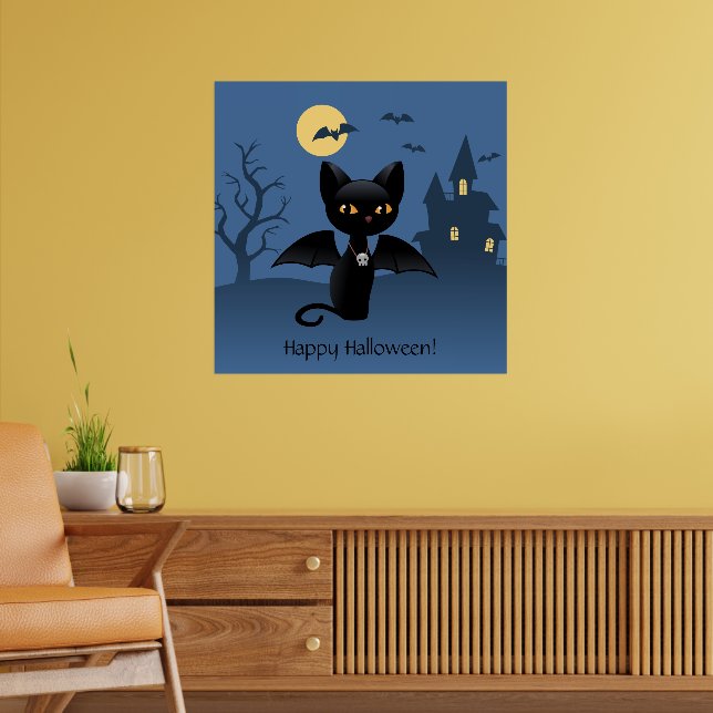 Halloween Vampire Black Cat mit Flügeln Poster (Wohnzimmer 2)