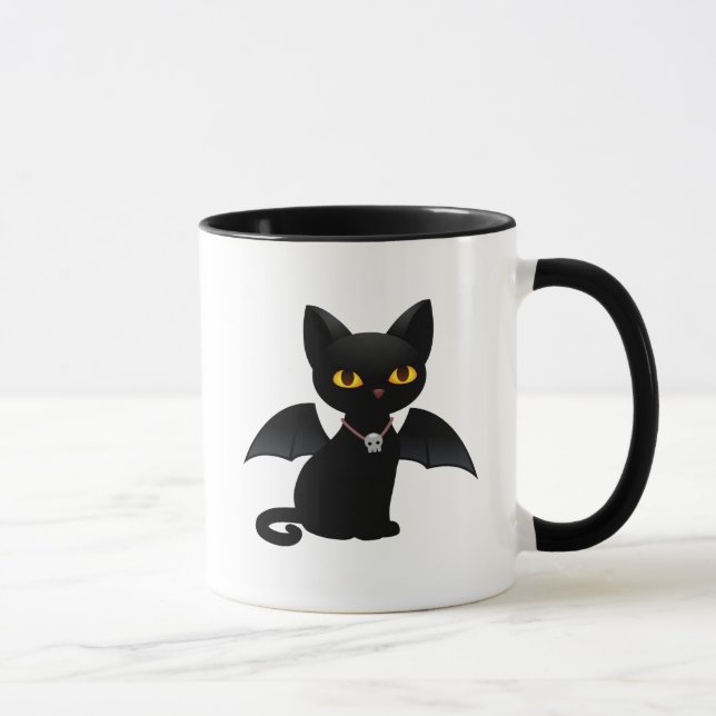 Halloween Vampire Black Cat mit Flügeln Tasse (Rechts)