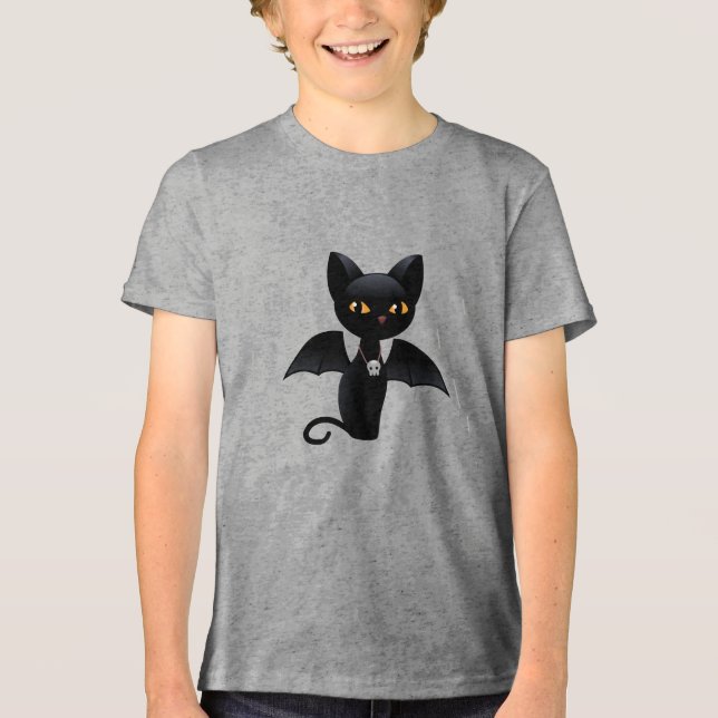 Halloween Vampire Black Cat mit Flügeln Tri-Blend Shirt (Vorderseite)