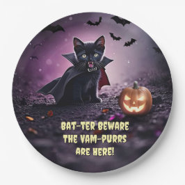 Halloween Vampire Black Kitten Cats Pappteller