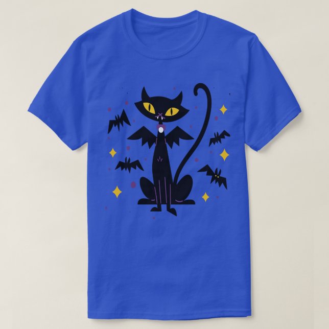 Halloween Vampire Cat Mitte Jahrhundert Retro 50er T-Shirt (Design vorne)