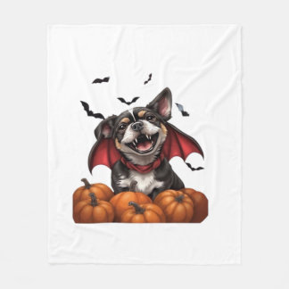 Halloween Vampire Dog with Pumpkins Classic T-Shir Fleecedecke