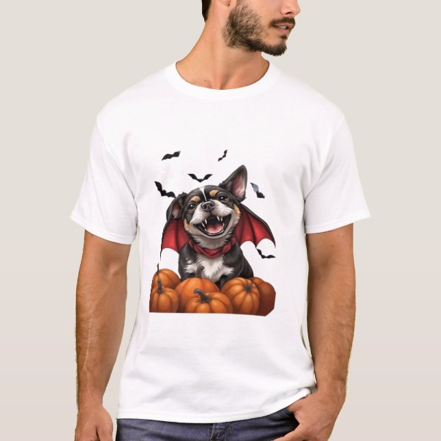 Halloween Vampire Dog with Pumpkins Classic T-Shir T-Shirt (Vorderseite)