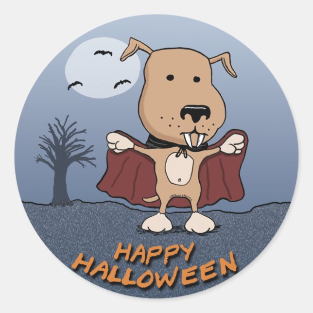 Halloween Vampire Hunde-Aufkleber: Count Barkula Runder Aufkleber (Vorderseite)