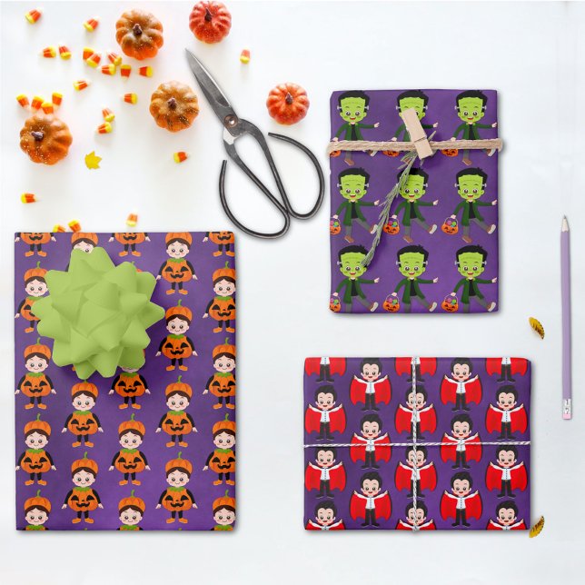 Halloween Vampire, Pumpkin & Frankenstein Geschenkpapier Set (Von Creator hochgeladen)