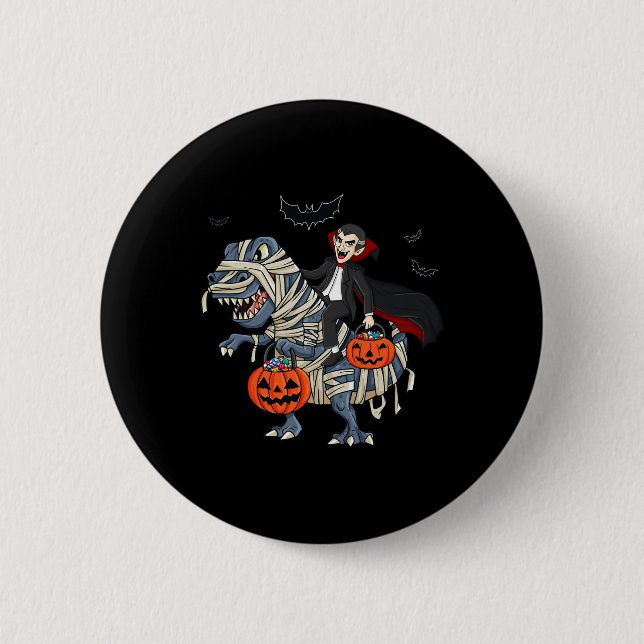 Halloween Vampire Riding T Rex Boys Girls Kinder Button (Vorderseite)
