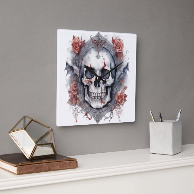 Halloween Vampire Skull Art Quadratische Wanduhr (Büro)