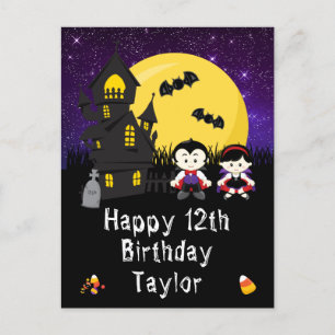 Halloween Vampires Lila Happy Birthday Postkarte