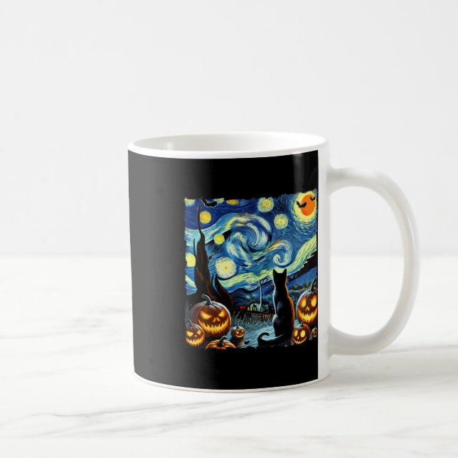 Halloween Van Gogh Starry Night Black Cat Kaffeetasse (Rechts)
