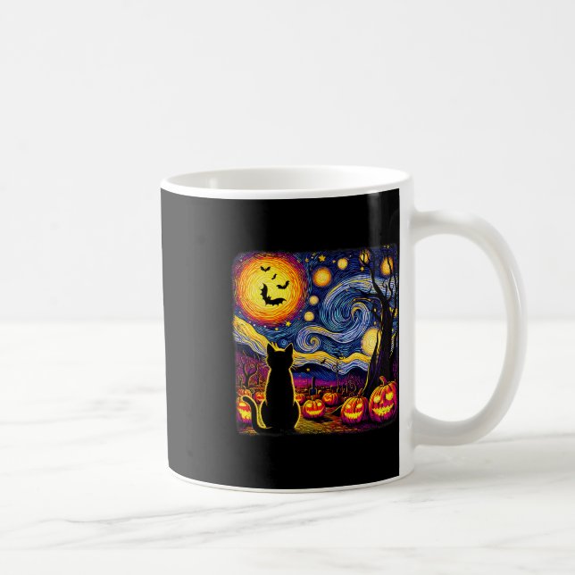 Halloween Van Gogh Starry Night Black Cat Pumpkins Kaffeetasse (Rechts)