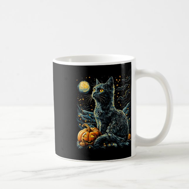 Halloween Van Gogh Starry Night Black Cat Pumpkins Kaffeetasse (Rechts)