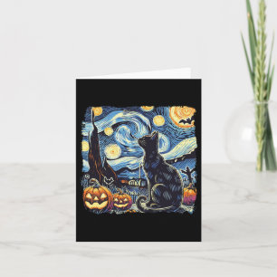 Halloween Van Gogh Starry Night Black Cat Pumpkins Karte