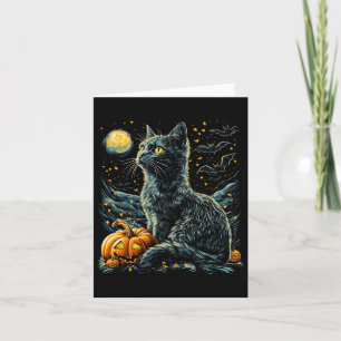 Halloween Van Gogh Starry Night Black Cat Pumpkins Karte
