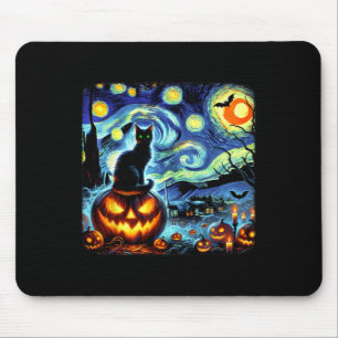 Halloween Van Gogh Starry Night Black Cat Pumpkins Mousepad