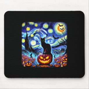 Halloween Van Gogh Starry Night Black Cat Pumpkins Mousepad