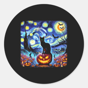 Halloween Van Gogh Starry Night Black Cat Pumpkins Runder Aufkleber