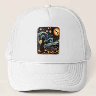 Halloween Van Gogh Starry Night Black Cat Pumpkins Truckerkappe